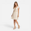 Women's lightweight V-neck summer dress by FJØRNA featuring an A-line silhouette and lace waist detail.