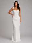 Women's FJØRNA corset bodycon maxi dress with a square neckline, fitted silhouette, perfect for elegant evening wear.