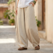 Women’s high waist cotton linen trousers with relaxed fit, stylish lantern pants by FJØRNA.