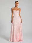 Women’s floral embroidered strap maxi dress by FJØRNA, featuring a flowing silhouette and vibrant flower patterns.