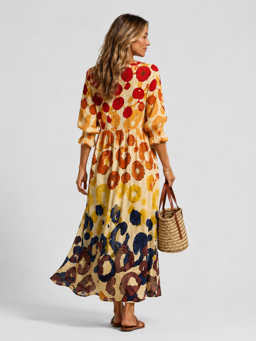 Women's floral print maxi shirt dress with button front by FJØRNA, featuring a relaxed fit and feminine design.