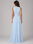 FJØRNA women's chiffon maxi dress with ruched waist and flowing silhouette, ideal for wedding guest or formal occasions.