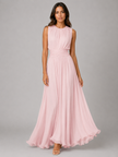 Women’s FJØRNA chiffon maxi dress with ruched waist and flowing silhouette, perfect for wedding guest attire.