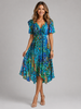 Women's floral V-neck midi dress with flutter sleeves by FJØRNA, featuring a flowing silhouette and spring-inspired design.