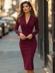 Women’s Fitted Midi Dress – Elegant Lapel Design for Formal Occasions - 7