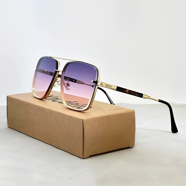 Women's retro aviator sunglasses with gold frame and gradient lenses, UV400 protection, by FJØRNA.