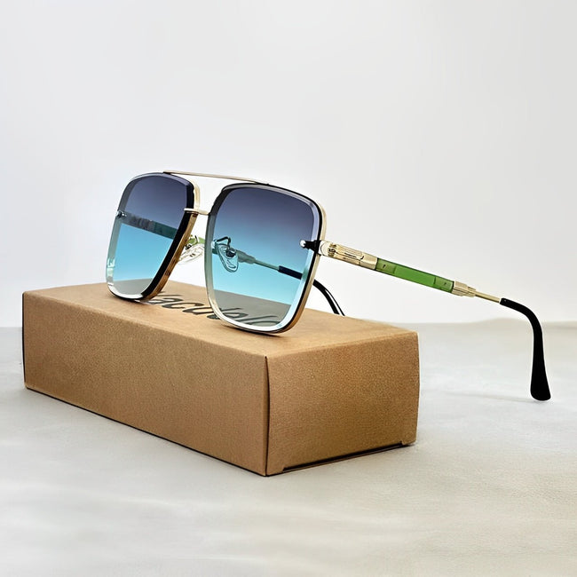 Women's retro aviator sunglasses with gold frame and gradient lenses, UV400 protection, by FJØRNA.