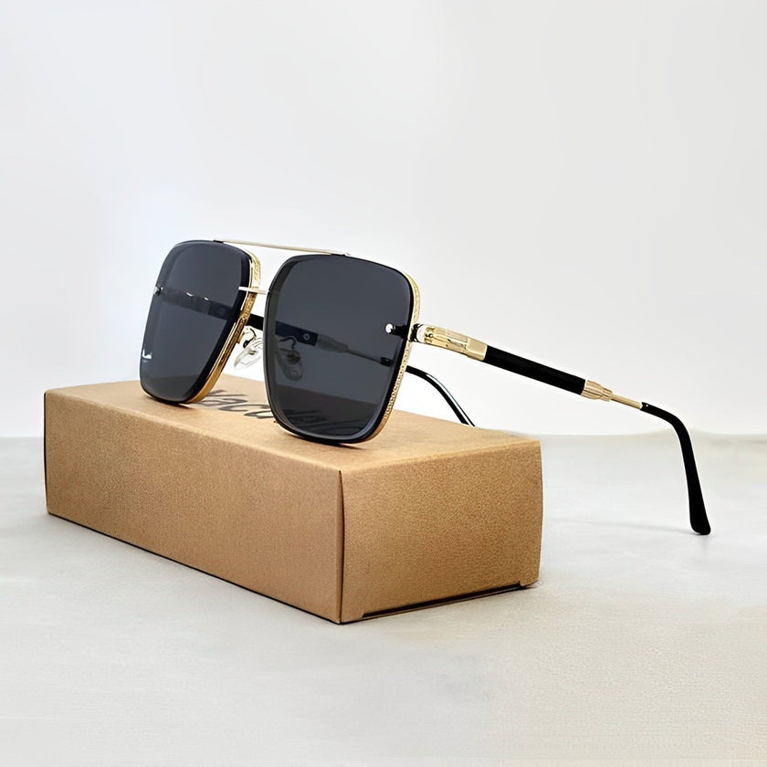 Women's retro aviator sunglasses with gold frame and gradient lenses, UV400 protection by FJØRNA.