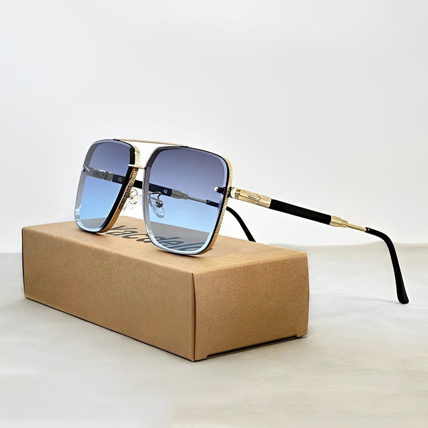 Women's retro aviator sunglasses with gold frame and gradient lenses, UV400 protection, by FJØRNA.