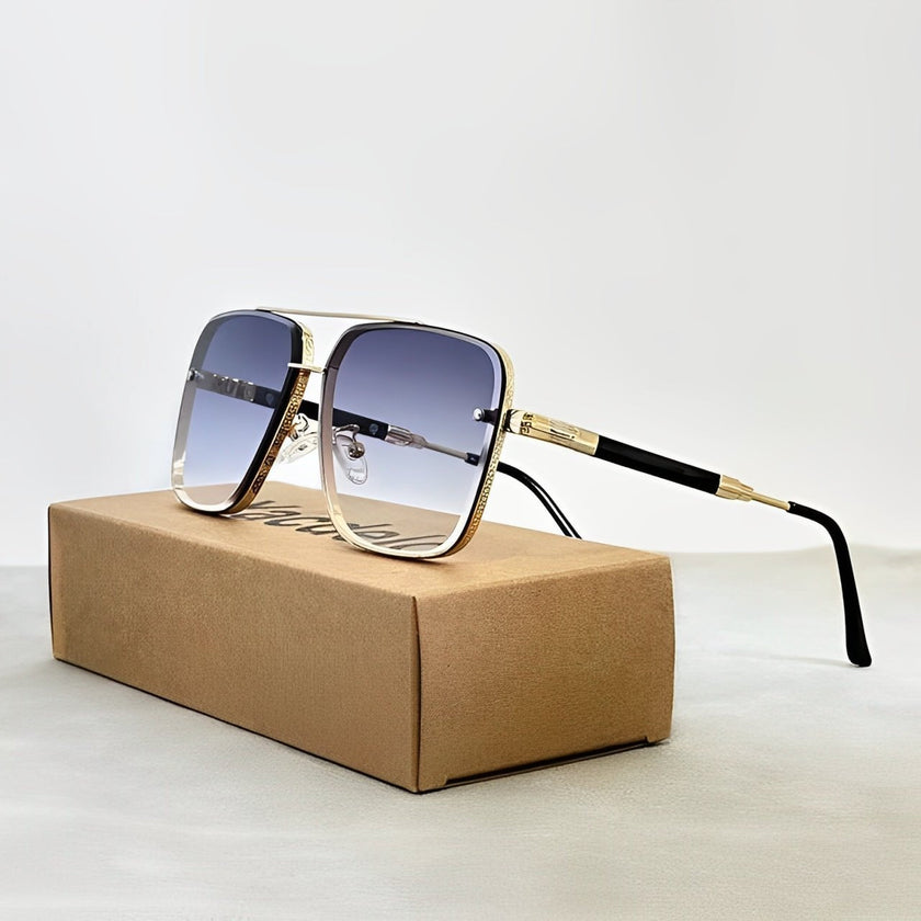 Women's retro aviator sunglasses with gold frame and gradient lenses, UV400 protection by FJØRNA.