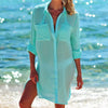 FJØRNA women's button-down cover-up mini dress with chest pockets, lightweight fabric, casual summer style, and relaxed fit.