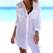 FJØRNA women's button-down cover-up mini dress with chest pockets, lightweight and casual for beach or poolside wear.