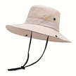Women's wide brim sun hat by FJØRNA with breathable mesh, perfect for outdoor sun protection and stylish summer wear.