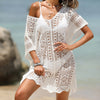 Women's FJØRNA short sleeve hollow-out cover-up mini dress with stylish cut-out details, perfect for beach or poolside wear.