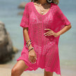 FJØRNA women's short sleeve hollow-out cover-up mini dress, lightweight and stylish for beach or poolside wear.