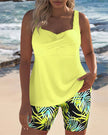 Women's FJØRNA tankini swimsuit set with crossover top and matching shorts, perfect for stylish beach or poolside wear.