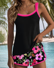 Women's FJØRNA tummy control tankini swimsuit set with ribbed top and matching shorts, designed for flattering swimwear comfort.