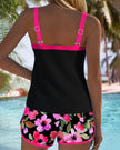 Women's FJØRNA tummy control tankini swimsuit set with ribbed top and matching shorts, perfect for flattering swimwear.