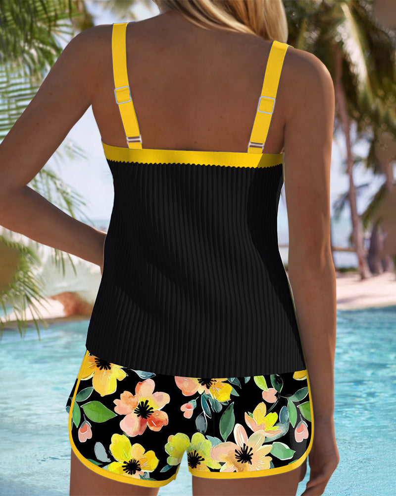 Women's FJØRNA tummy control tankini set with ribbed top and shorts, stylish swimwear for a flattering fit and comfortable swim experience.