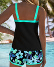 FJØRNA women's tummy control tankini swimsuit set with ribbed top and matching shorts, stylish swimwear for women.