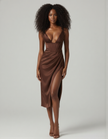 FJØRNA satin midi dress for women, sleeveless evening dress with a smooth finish and elegant design, perfect for formal occasions.
