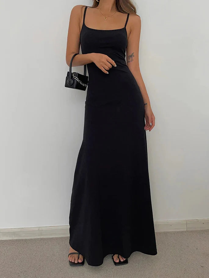 FJØRNA Y2K Bodycon maxi dress for women, sleeveless summer dress with a fitted silhouette, ideal for special occasions.