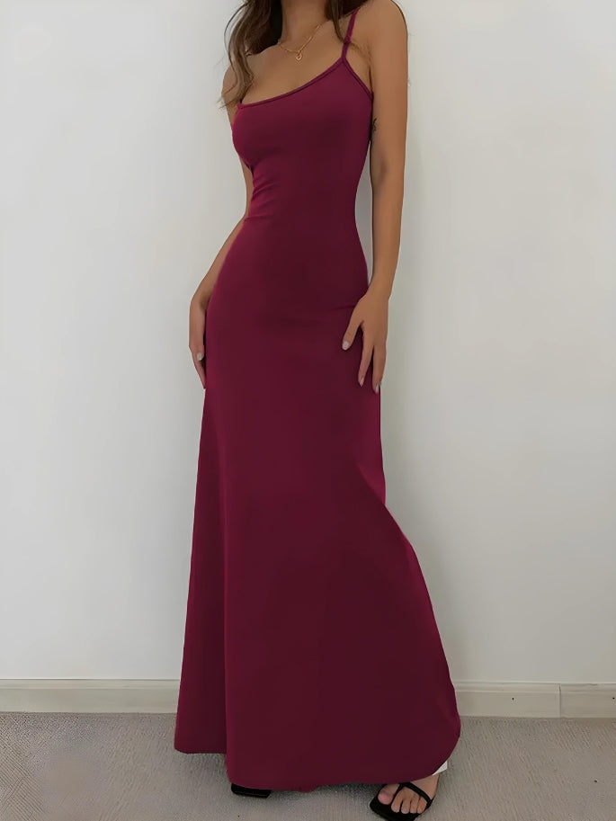 FJØRNA Y2K bodycon maxi dress for women, sleeveless summer dress with fitted silhouette, perfect for special occasions.