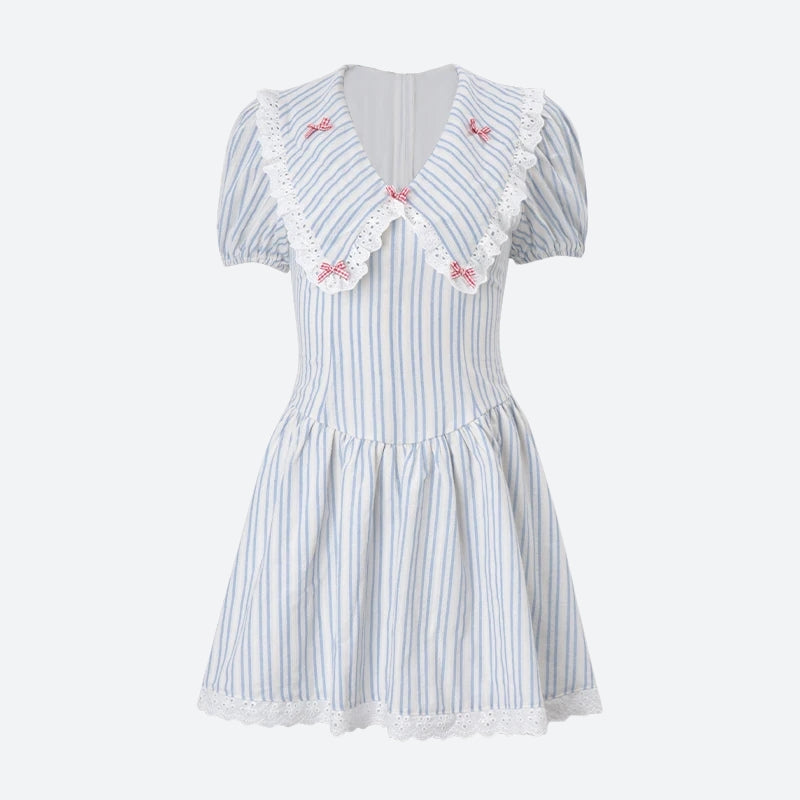 FJØRNA Y2K Chelsea Collar Mini Dress featuring a fitted silhouette, short length, and vintage-inspired design.