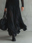 FJØRNA elegant maxi dress for women with flowy tulle fabric, casual style, shown on a model in a neutral setting.