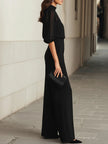 FJØRNA women's summer two-piece chiffon co-ord set with high waist, featuring a flowy top and matching skirt.