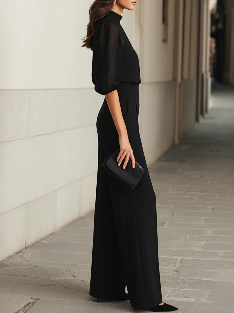 FJØRNA women's summer two-piece chiffon co-ord set with high waist, featuring a flowy top and matching skirt.