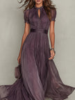 FJØRNA elegant mini bodycon chiffon dress for women, shown in a stylish fit with flowing fabric and a sleek silhouette.