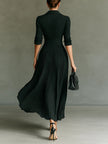 FJØRNA Erica signature fitted waist maxi dress with pleated skirt and ruched bodice, elegant evening maxi dress for women.