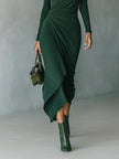 FJØRNA elegant high-neck midi dress for women made of knit fabric, featuring a stylish and sophisticated design.