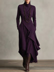 FJØRNA women's summer maxi dress with high neck and long sleeves, flowy fabric, in a vibrant color, perfect for warm weather.