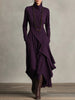FJØRNA women's summer maxi dress with high neck and long sleeves, flowy fabric, in a vibrant color, perfect for warm weather.