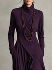 FJØRNA women's summer maxi dress with high neck and long sleeves, flowing fabric, and a stylish silhouette.
