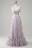 Lavender Macy Trendy Tulle A-Line Evening Dress by FJØRNA, featuring a flowing silhouette and elegant tulle fabric.