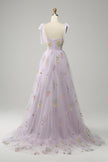 Lavender FJØRNA Macy trendy tulle A-line evening dress with a fitted bodice and flowing skirt, perfect for formal occasions.