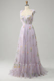 Lavender FJØRNA Macy Trendy Tulle A-Line Evening Dress with delicate fabric and elegant design, perfect for formal occasions.