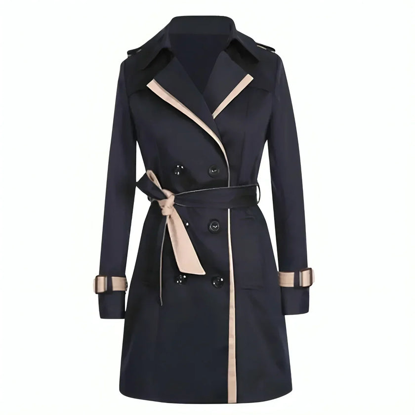 Women's Double-Breasted Trench Coat with Belt and Cuff Straps – Classic Stylish Outerwear for Transitional Seasons 2