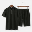Men's textured zip polo and shorts set by FJØRNA, featuring a stylish summer co-ord with a zip neck design.