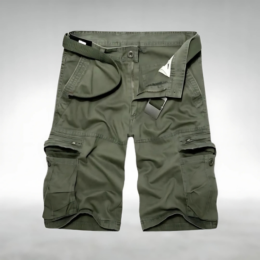 Men's cargo shorts by FJØRNA with belt and multiple pockets, designed for comfort and practical outdoor wear.