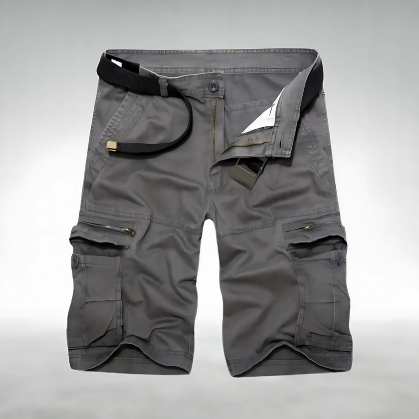 FJØRNA men's cargo shorts with belt and multiple pockets, casual and comfortable for everyday wear.