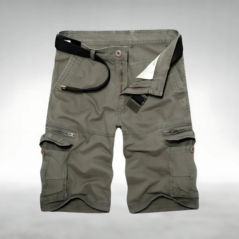 FJØRNA men's cargo shorts with belt and multiple pockets, designed for durability and casual outdoor wear.
