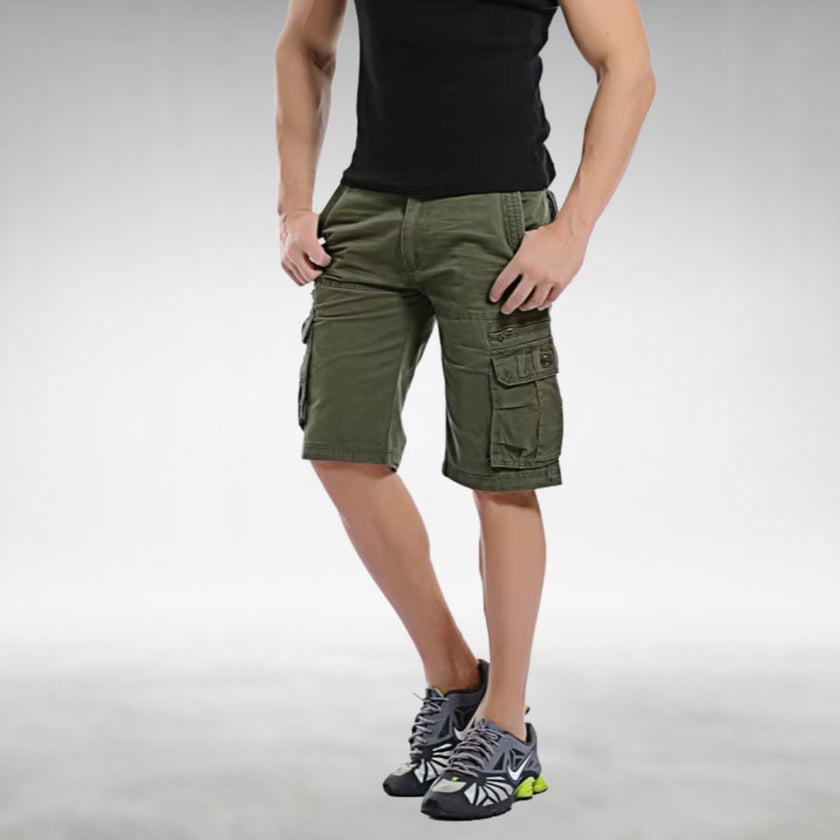 Men's cargo shorts by FJØRNA with belt, multiple pockets, and a casual fit, ideal for outdoor and everyday wear.