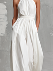 FJØRNA women's woven halter-neck sleeveless jumpsuit with wide-leg pants, elegant and stylish for summer wear.