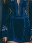 Blue Velvet Embroidered Mini Dress | Casual Dress