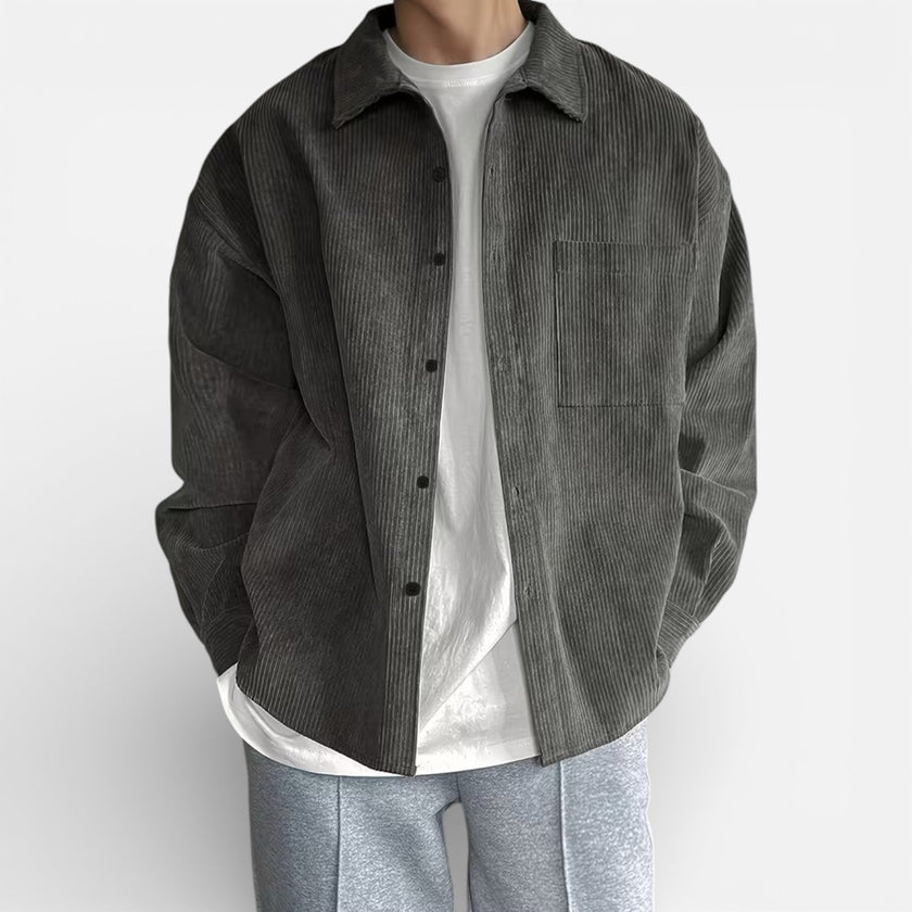 Men's FJØRNA overshirt jacket in classic smart casual fit, shown in a neutral color, with button front and collar detail.