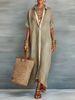 FJØRNA women's linen maxi dress featuring a flowing silhouette and lightweight fabric, perfect for casual or summer wear.